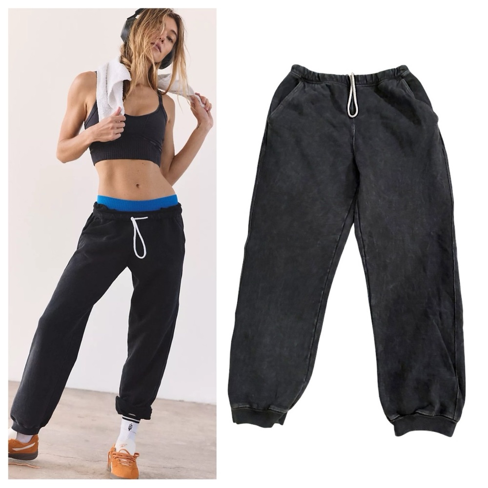 FP Movement by Free People Washed Black Joggers with Blue Waistband